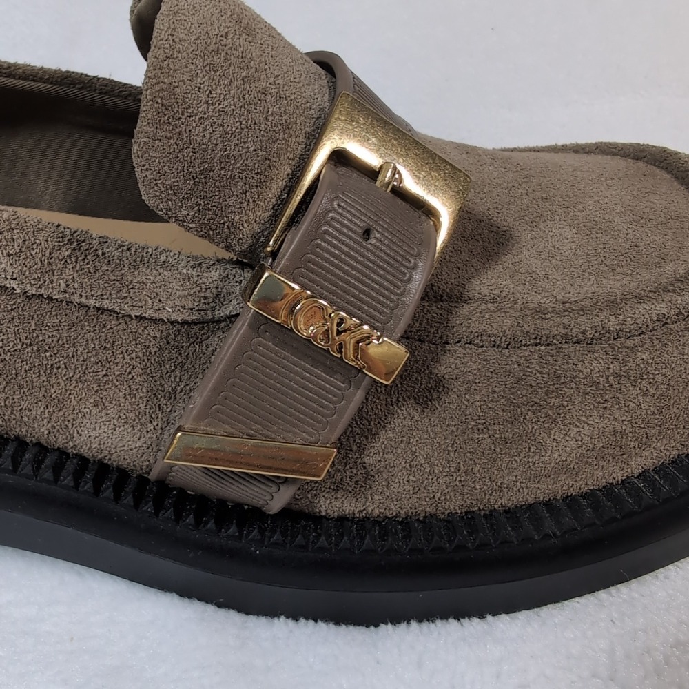 Charles & Keith Loafers Women Taupe Suede Gold Buckle Lug Sole Chunky Platform - Picture 3 of 13